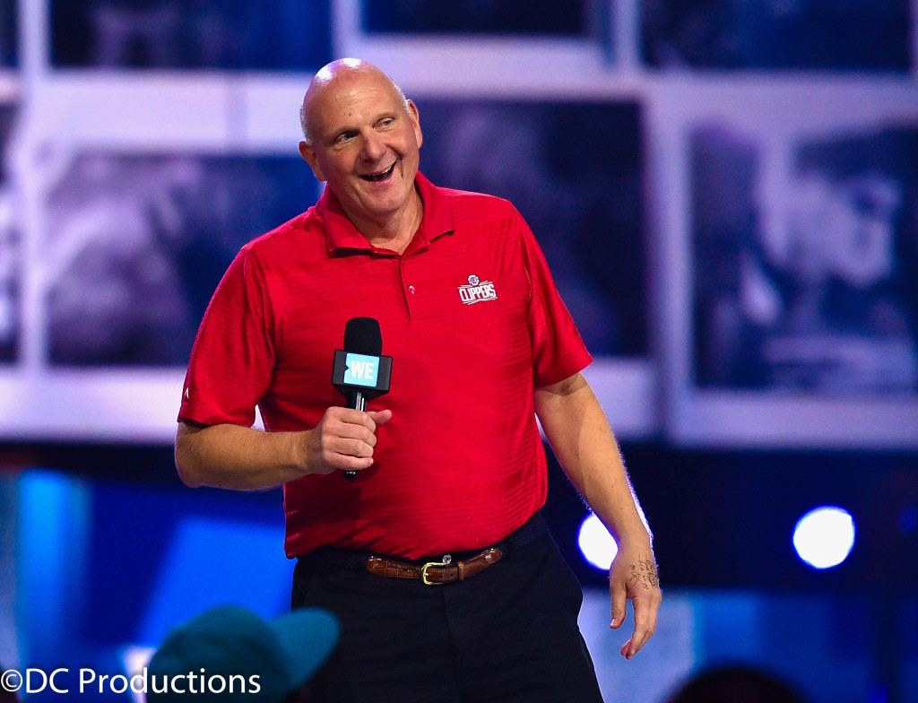 "INGLEWOOD, CA - APRIL 07: Los Angeles Clippers owner Steve Ballmer speaks onstage at WE Day California 2016 at The Forum on April 7, 2016 in Inglewood, California. (Photo by Mike Windle/Getty Images for WE Day )"