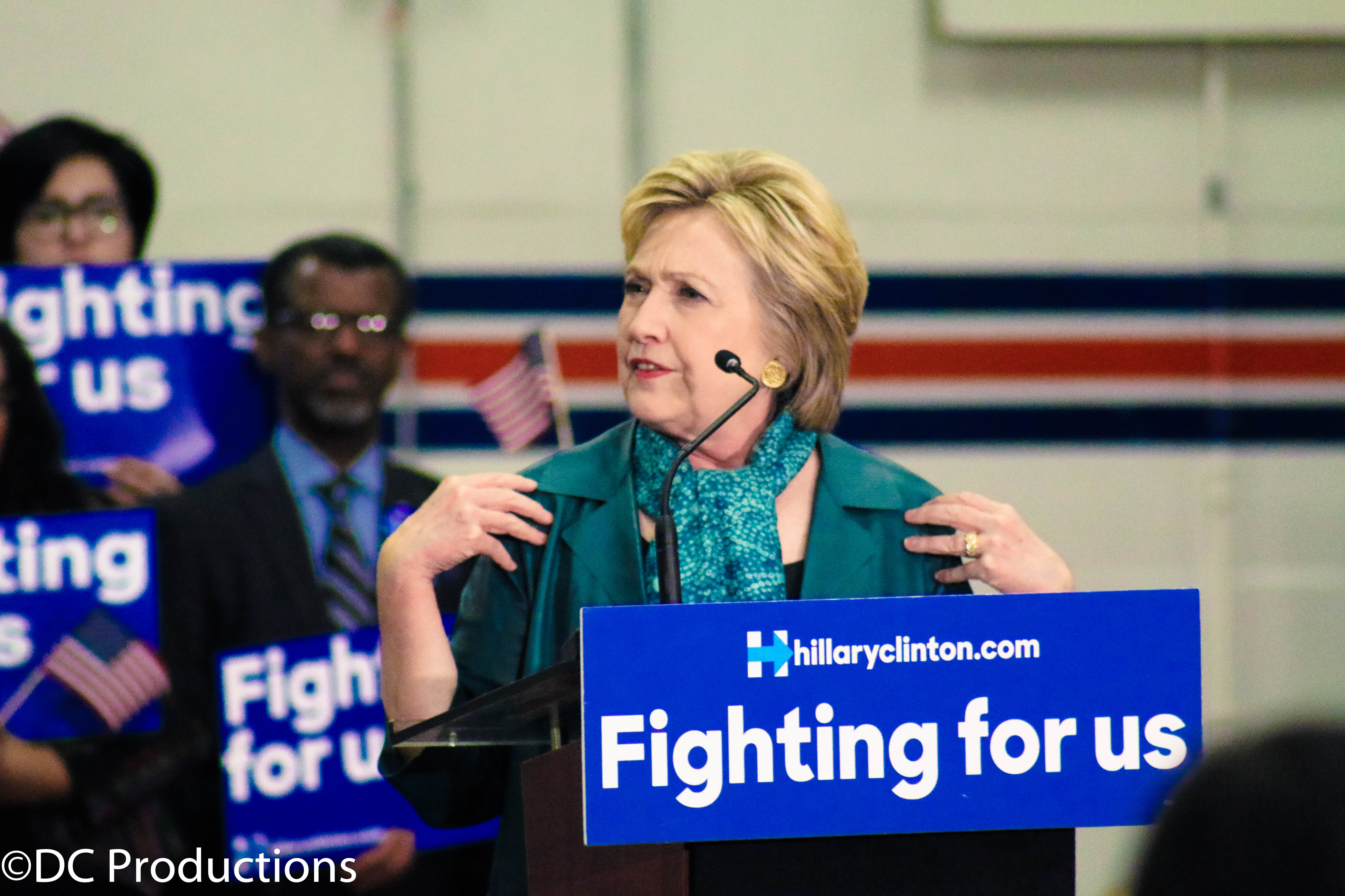 Hilary Clinton campaigns at Rainier Beach High School in Seattle
