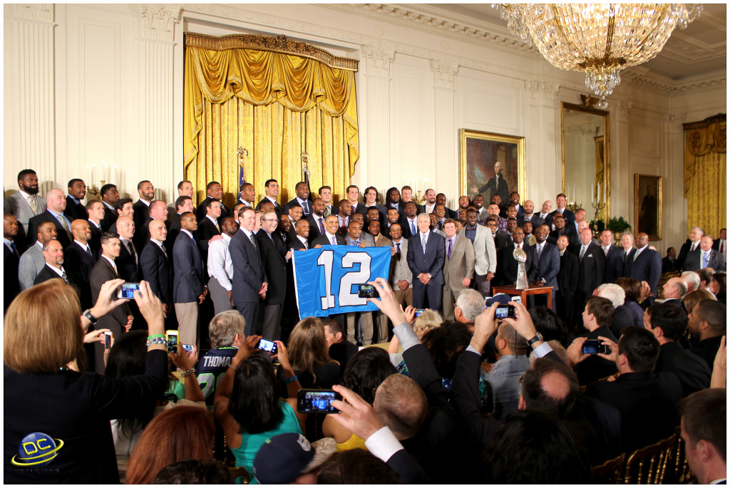   President Obama congratulating the Seahawks 