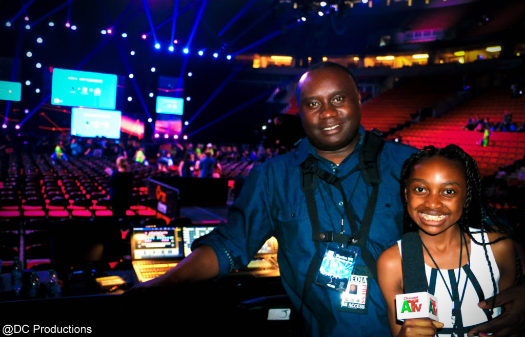 Thandi Chirwa with role model and Dad, Channel A TV Founder, Davies Chirwa at We Day Seattle.